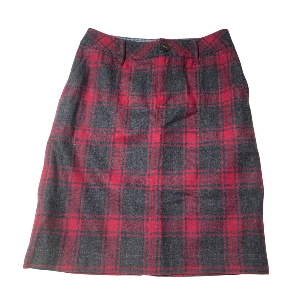 Eddie Bauer Wool Blend Plaid Skirt Womens Size 2 Red Gray Academia Cottagecore